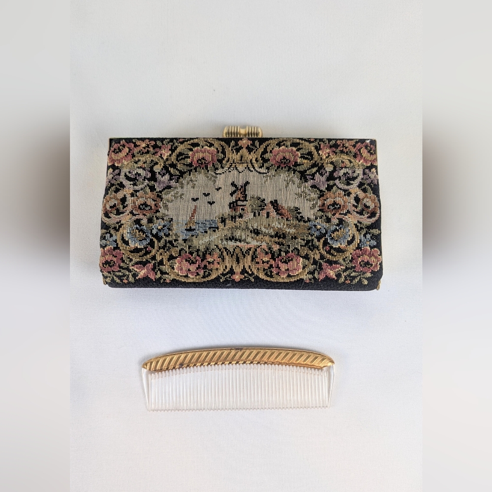 Vintage Armando del Storti Needlepoint Tapestry Clutch Italian Windmill Brass - Picture 7 of 9